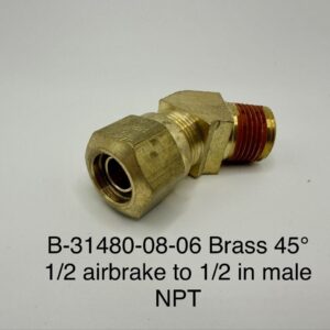 B-31480-08-06 Brass 45 1/2 airbrake to 1/2 in male NPT
